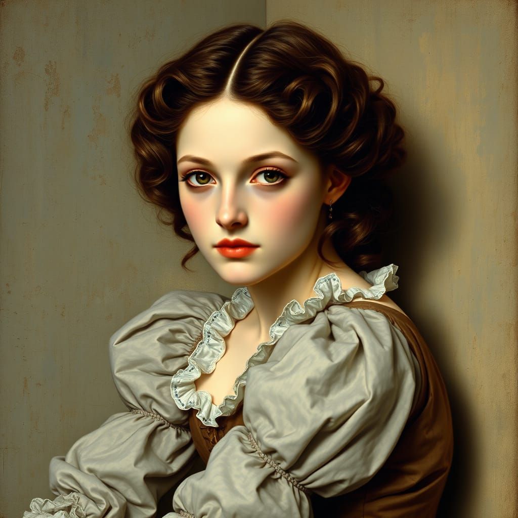 Romantic Era Woman Portrait in Pre-Raphaelite Style
