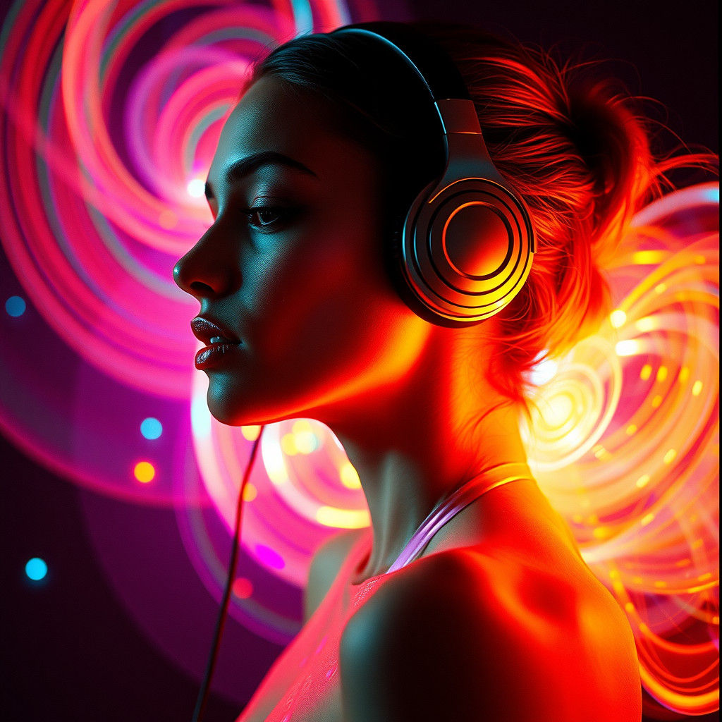 Ethereal Woman Immersed in Music as Film Portrait