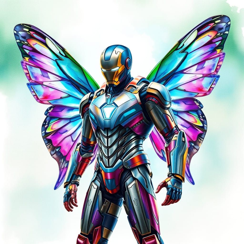 Iron Man Unfolds as a Brilliant Butterfly in a Vibrant, Cybe...