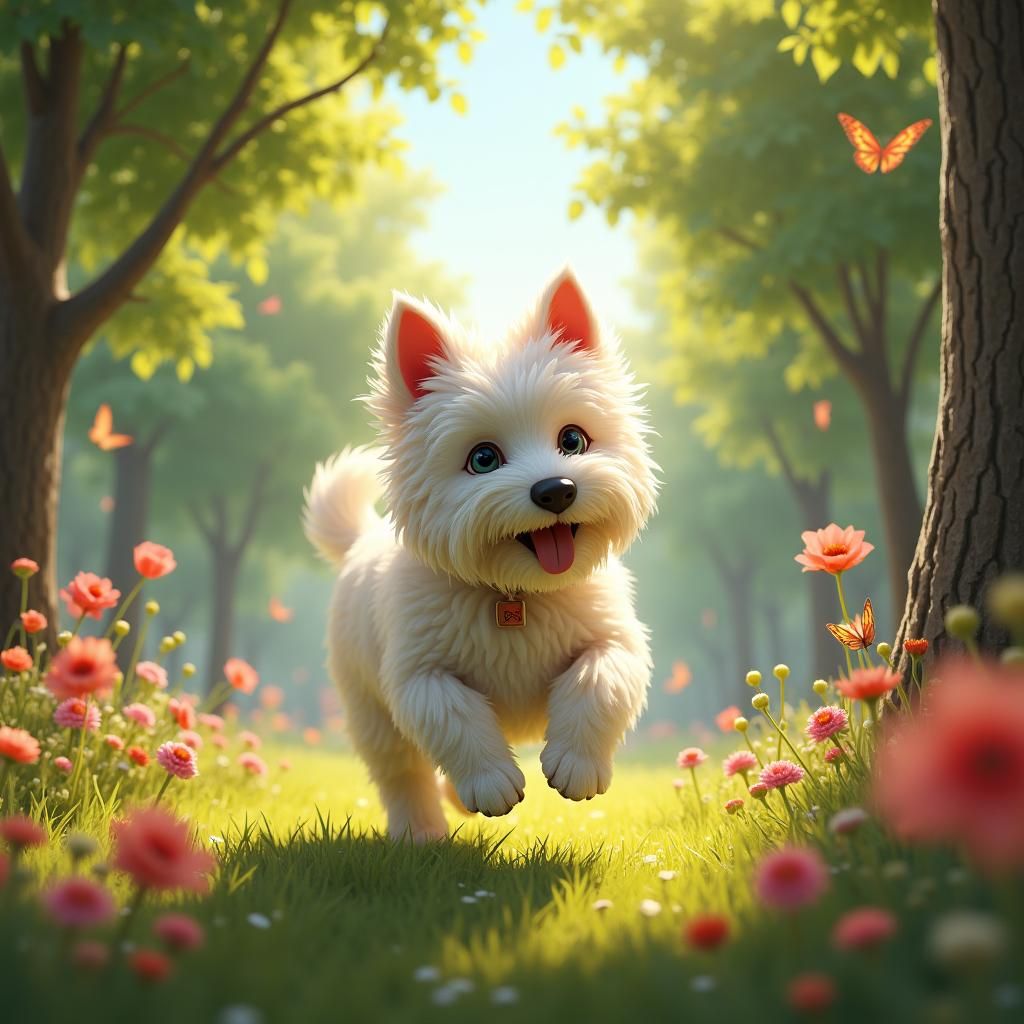Westie Dog's Whimsical Park Adventure as Fantasy Art