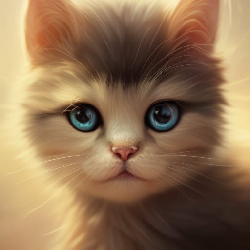 Adorable Kitten Portrait in Hyperdetailed Digital Art Style