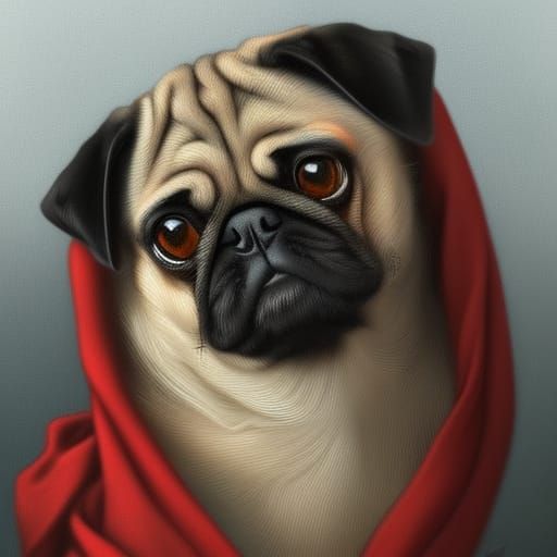 Cute Pug Puppy Portrait in Hyperdetailed Style