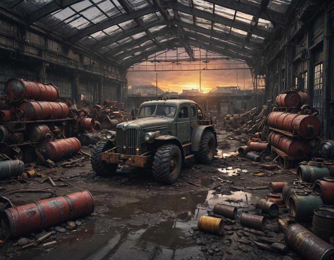 Grim Dieselpunk Workshop Interior in 1940s Style