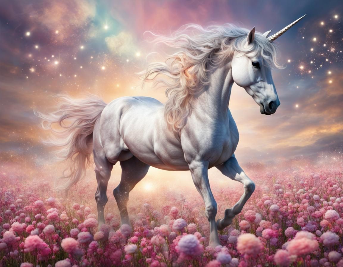 Sparkling Magic Unicorn in Flower Field