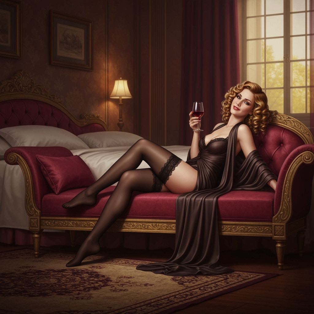 Woman Reclining in Lavish Bedroom, Dark Fantasy Concept Art