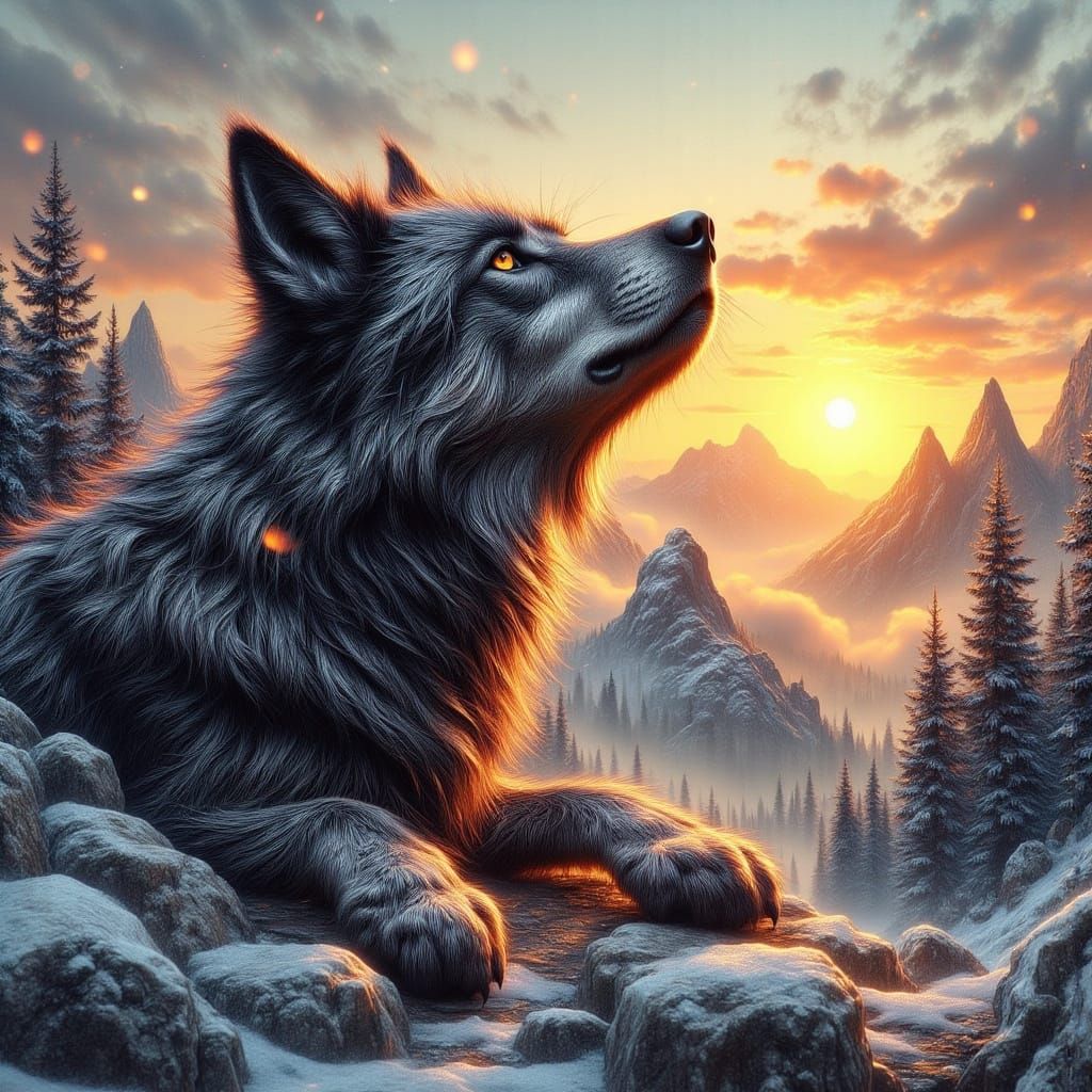 Majestic Wolf in Dramatic Mountain Landscape