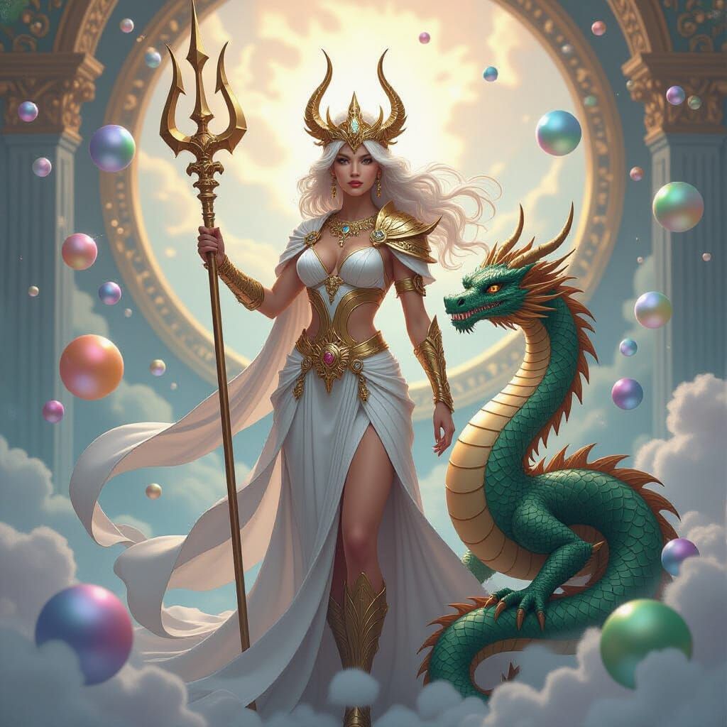 Iron Goddess with Dragon in Decorative Art Style