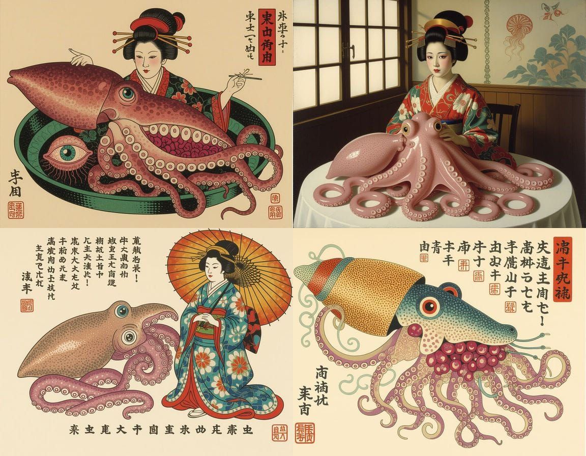 Horrific Mutant Calamari Geisha: A Surrealist Nightmare