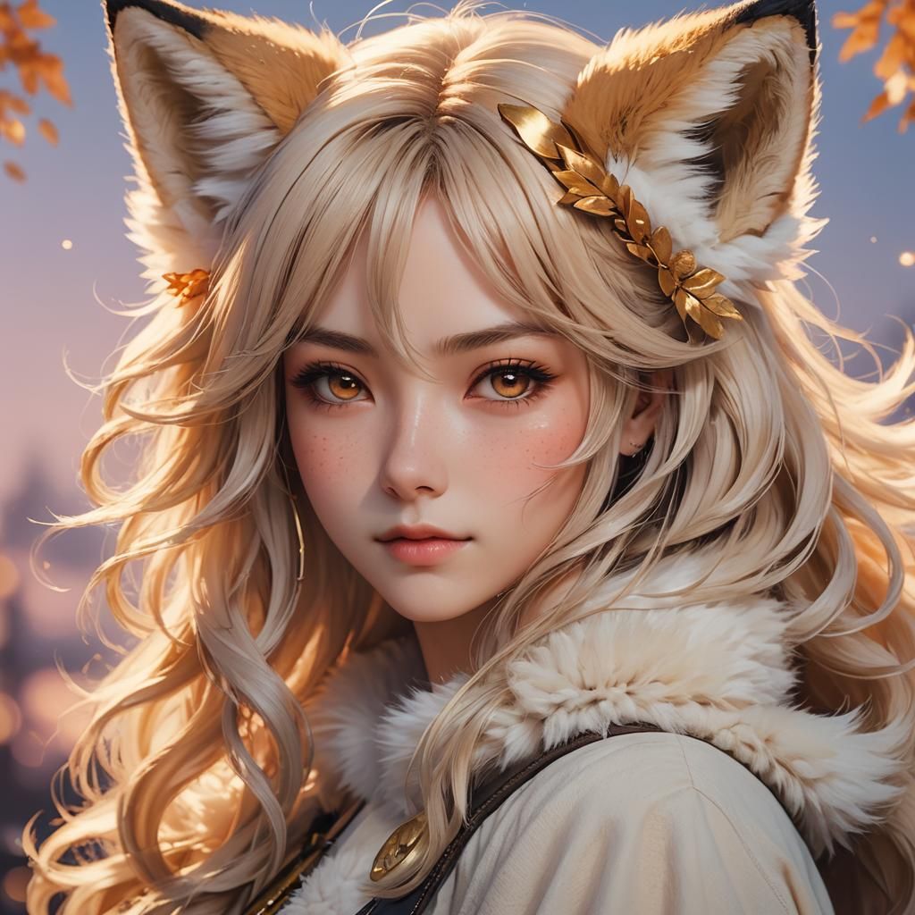 Anime Woman with Fox Tail and Ears