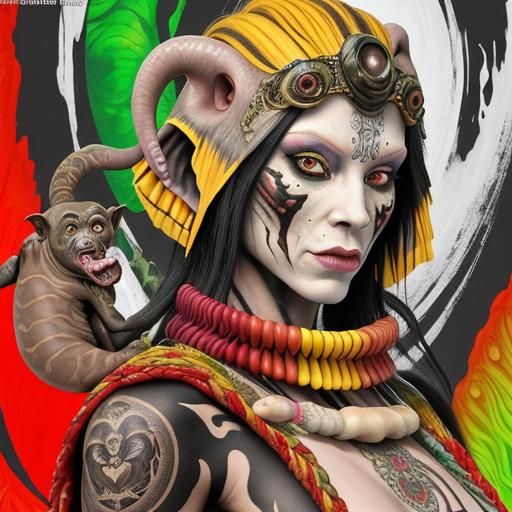 Surreal Tattooed Contortionist in Fantasy Painting Style