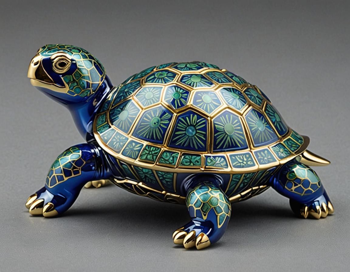 Enameled Blue Glass Turtle Figurine