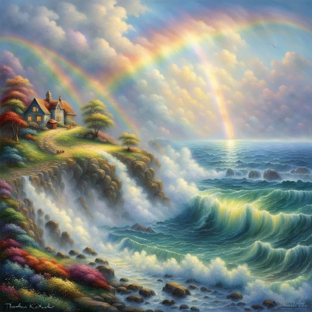 Rainbow Over Sea: Ethereal Fantasy Landscape