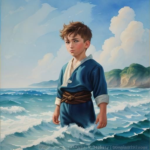 Little Boy of the Sea: Gouache Impressionist Painting