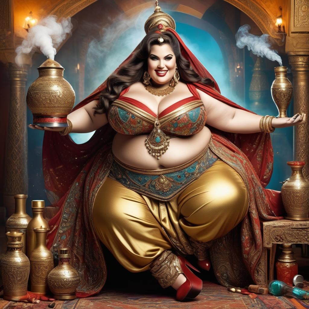 Beautiful Plus-Size Genie with Elaborate Makeup