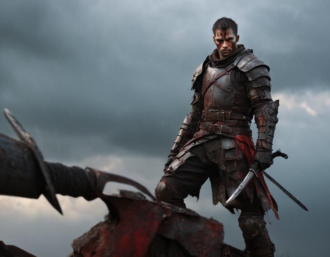 Scarred Mercenary in Tattered Armor Concept Art