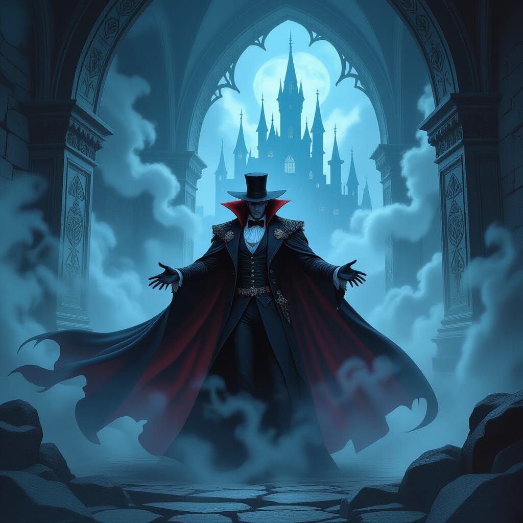 Dracula's Castle Amidst Ethereal Mists