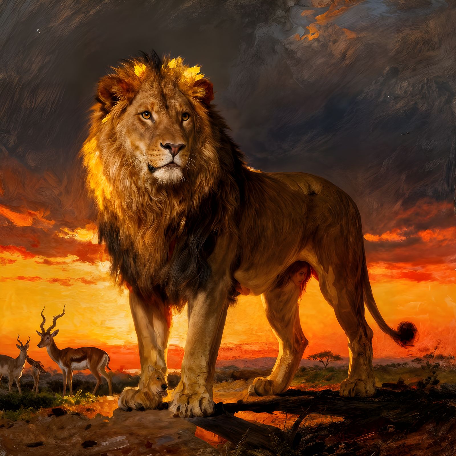 Lion Unbothered by Antelope Thoughts, Vibrant Art