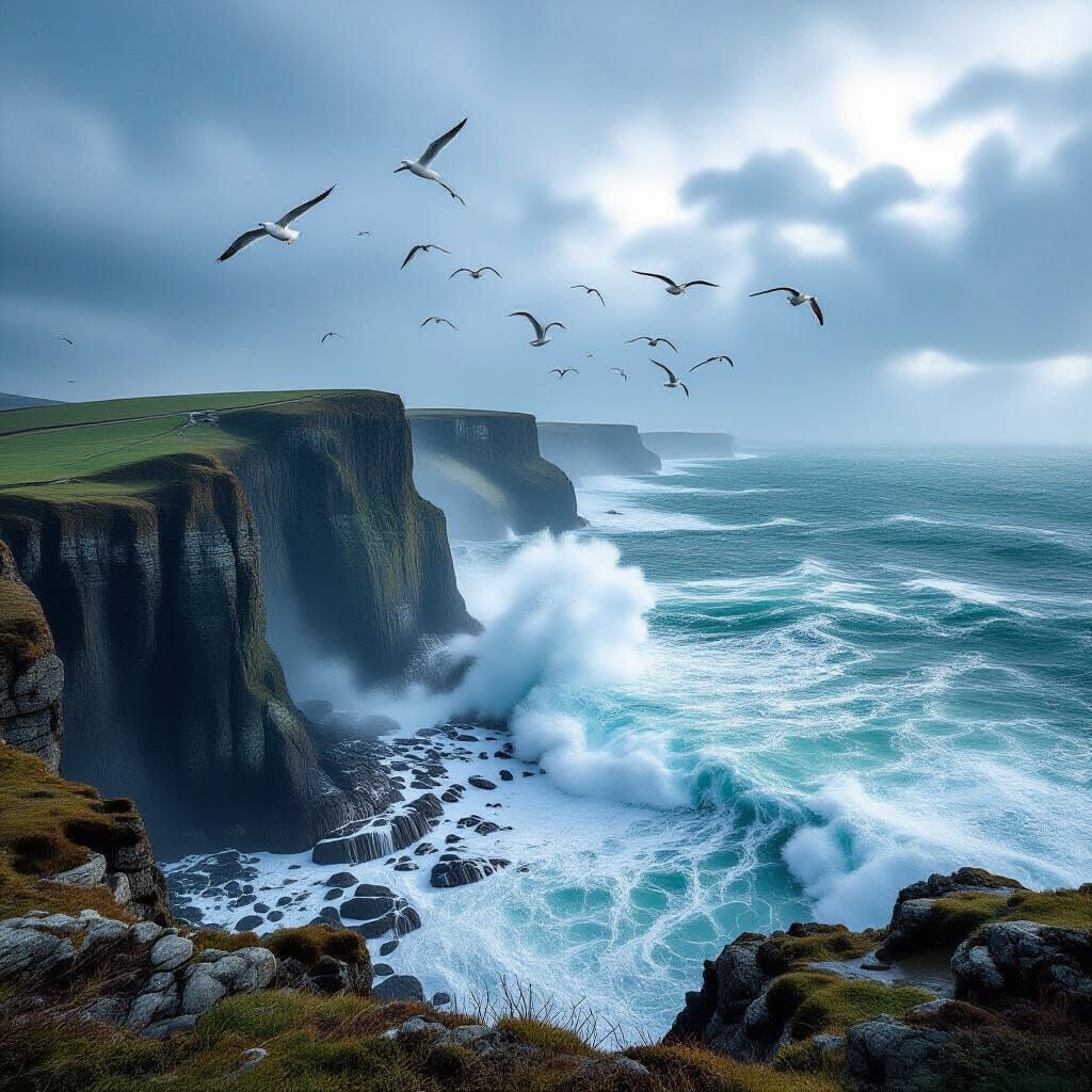 Dramatic Coastal Landscape with Turbulent Sea