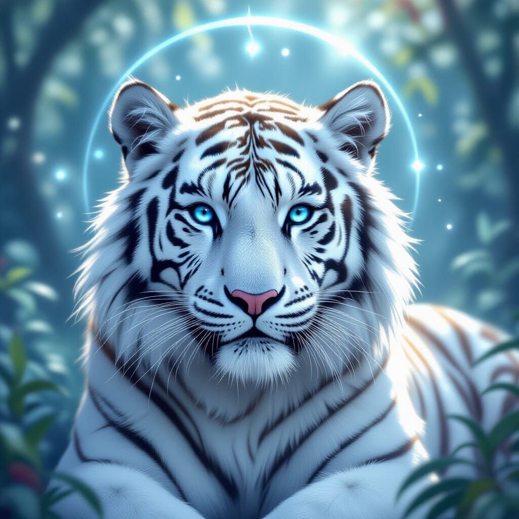 Majestic White Tiger with Halo of Light