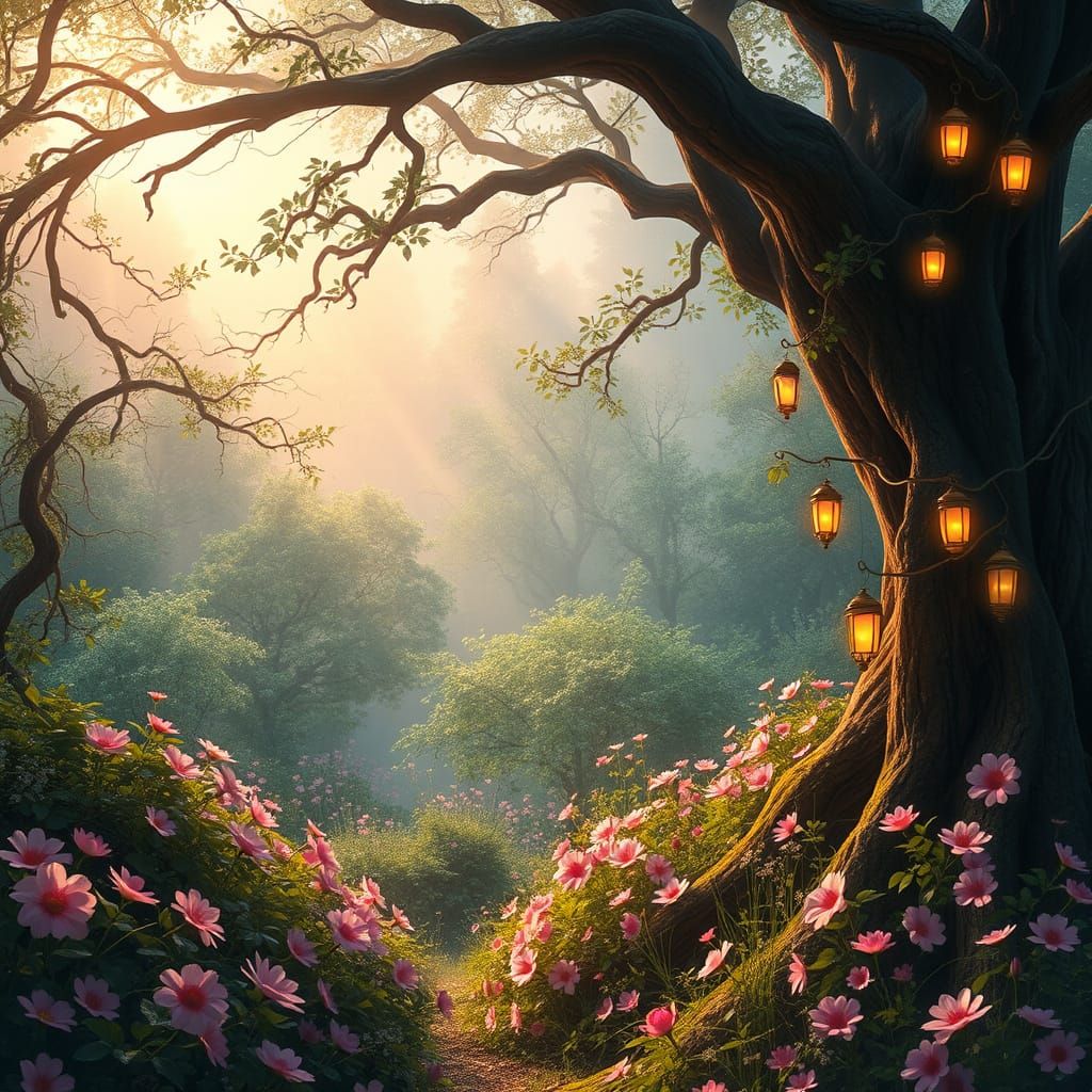 Enchanted Forest on Valentine's Day in Dreamlike, Detailed S...