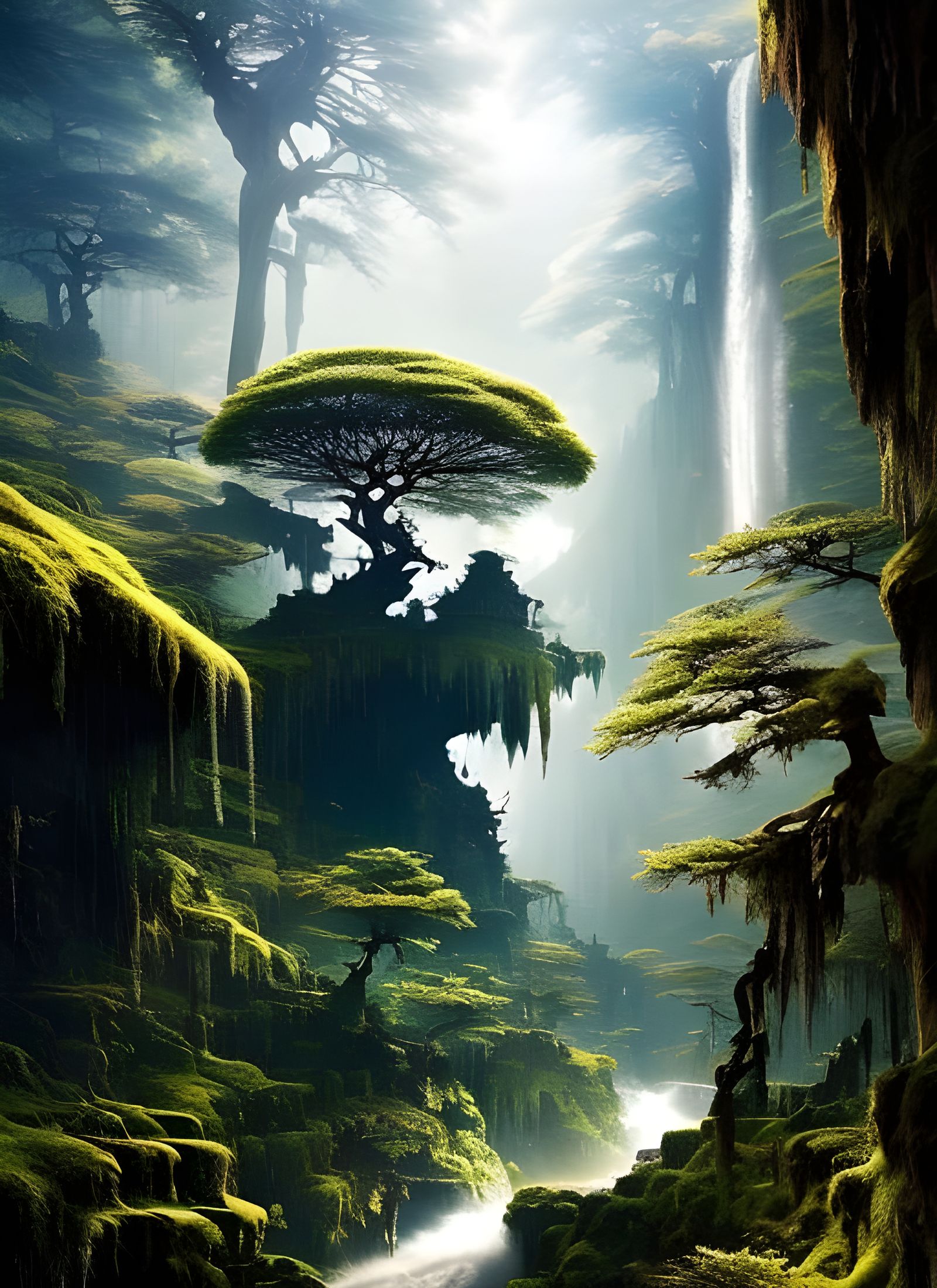 Shining Magic Tree in Mountain Landscape