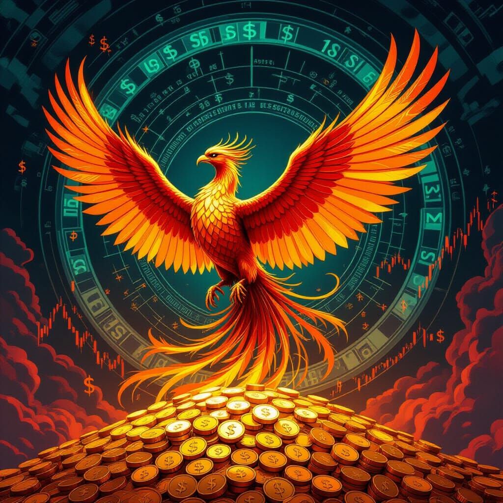 Phoenix of Banknotes Rises from Molten Gold