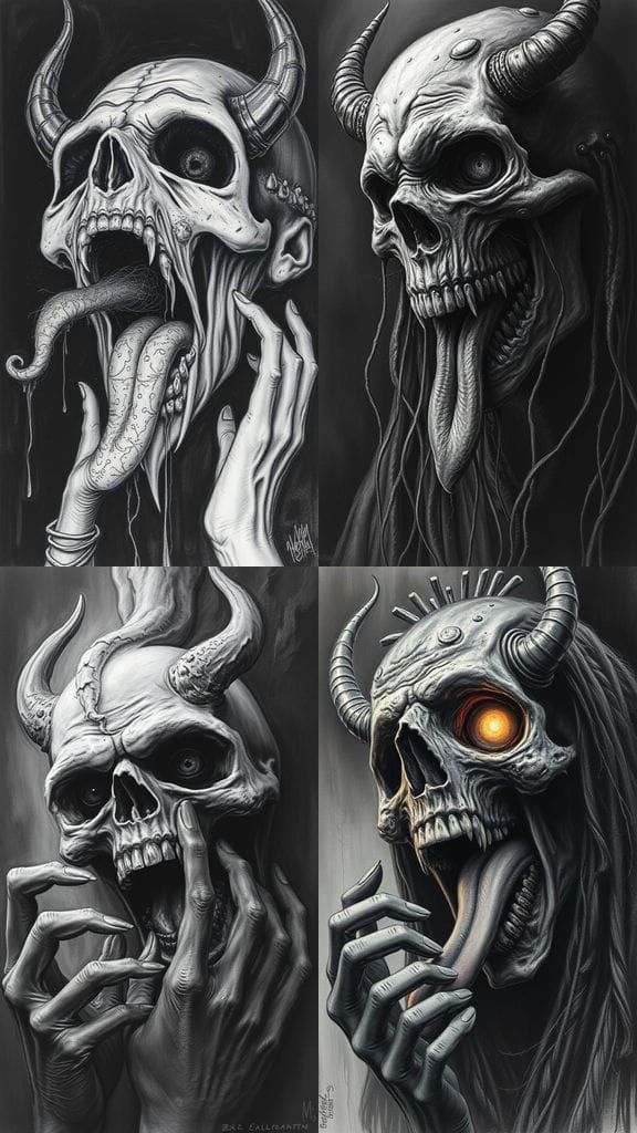 Psychedelic Horror Charcoal Drawing of a Tongue-less Figure