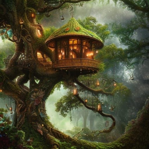 Enchanted Treehouse: Detailed Digital Illustration