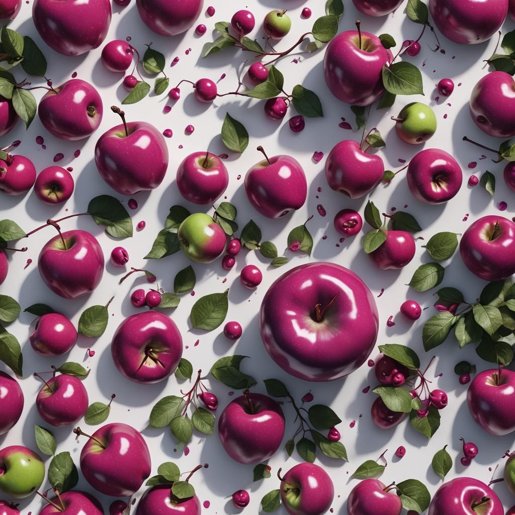 Vibrant Fuchsia Apple on White Background, Fantasy Art