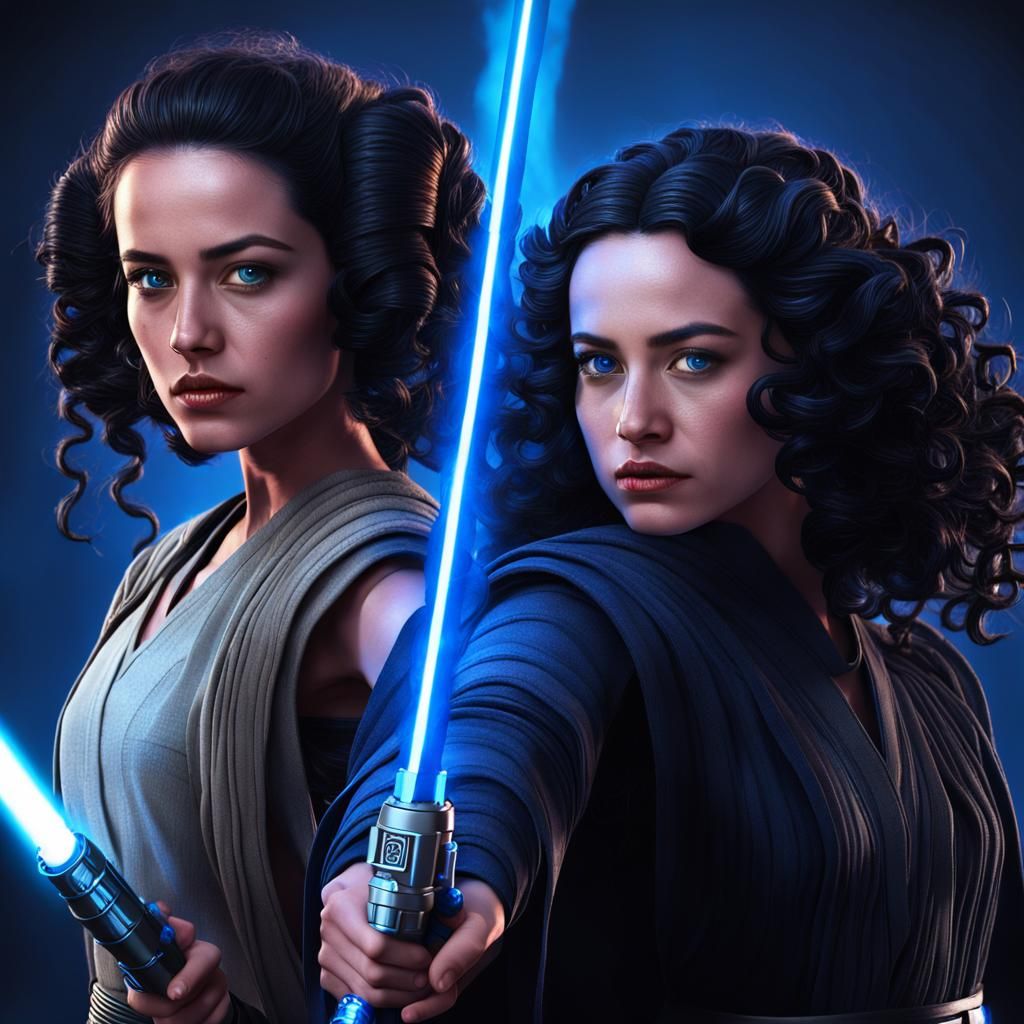 Female Jedi Master Teaching Apprentice, Digital Art