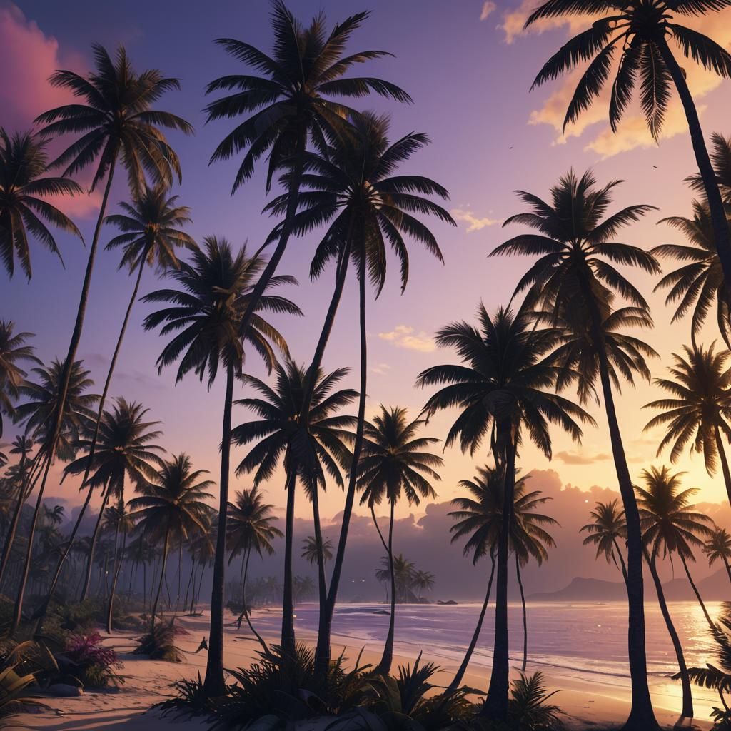 Tropical Beach Sunset: Fantastical Digital Matte Painting