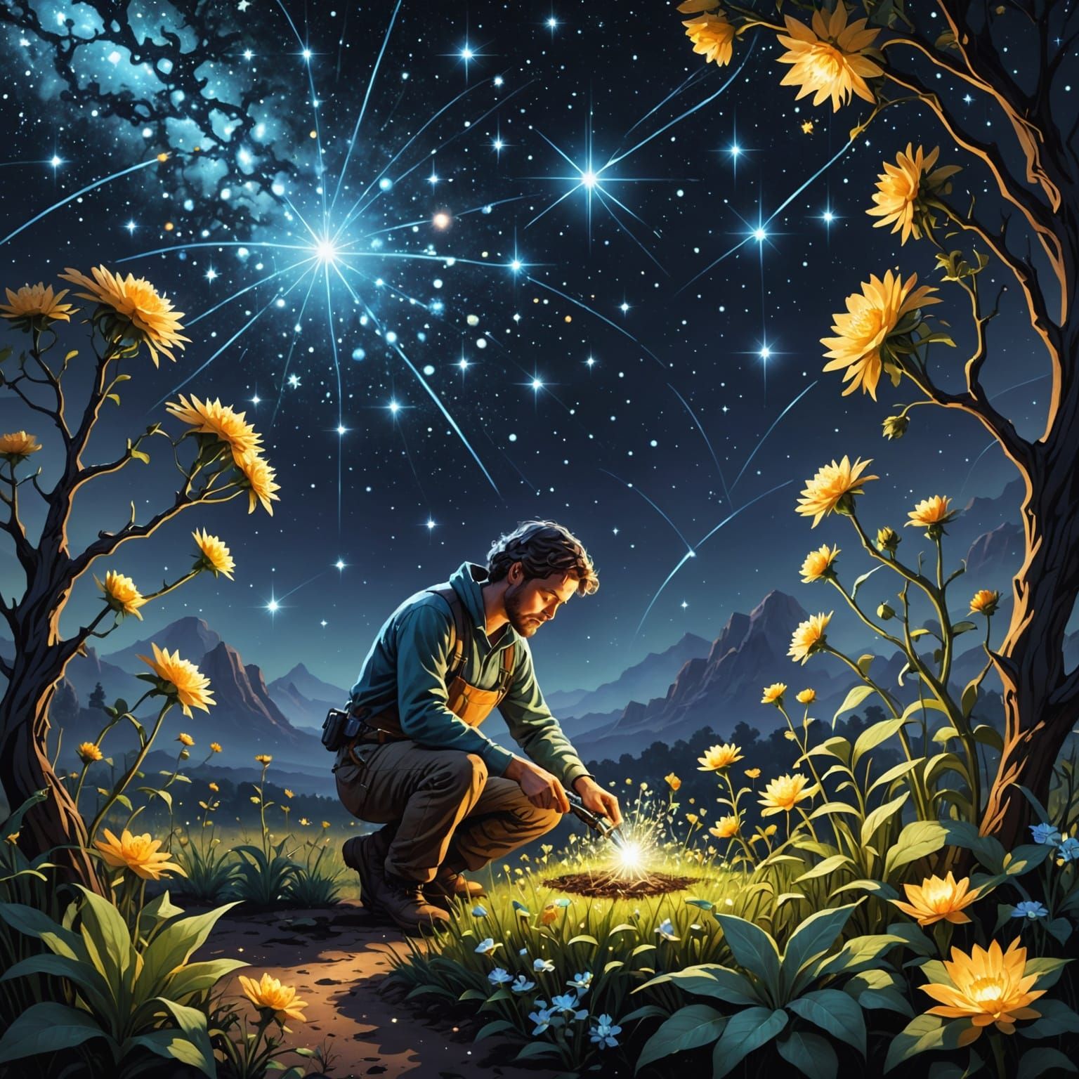 Celestial Gardener tending to a Garden of Stars