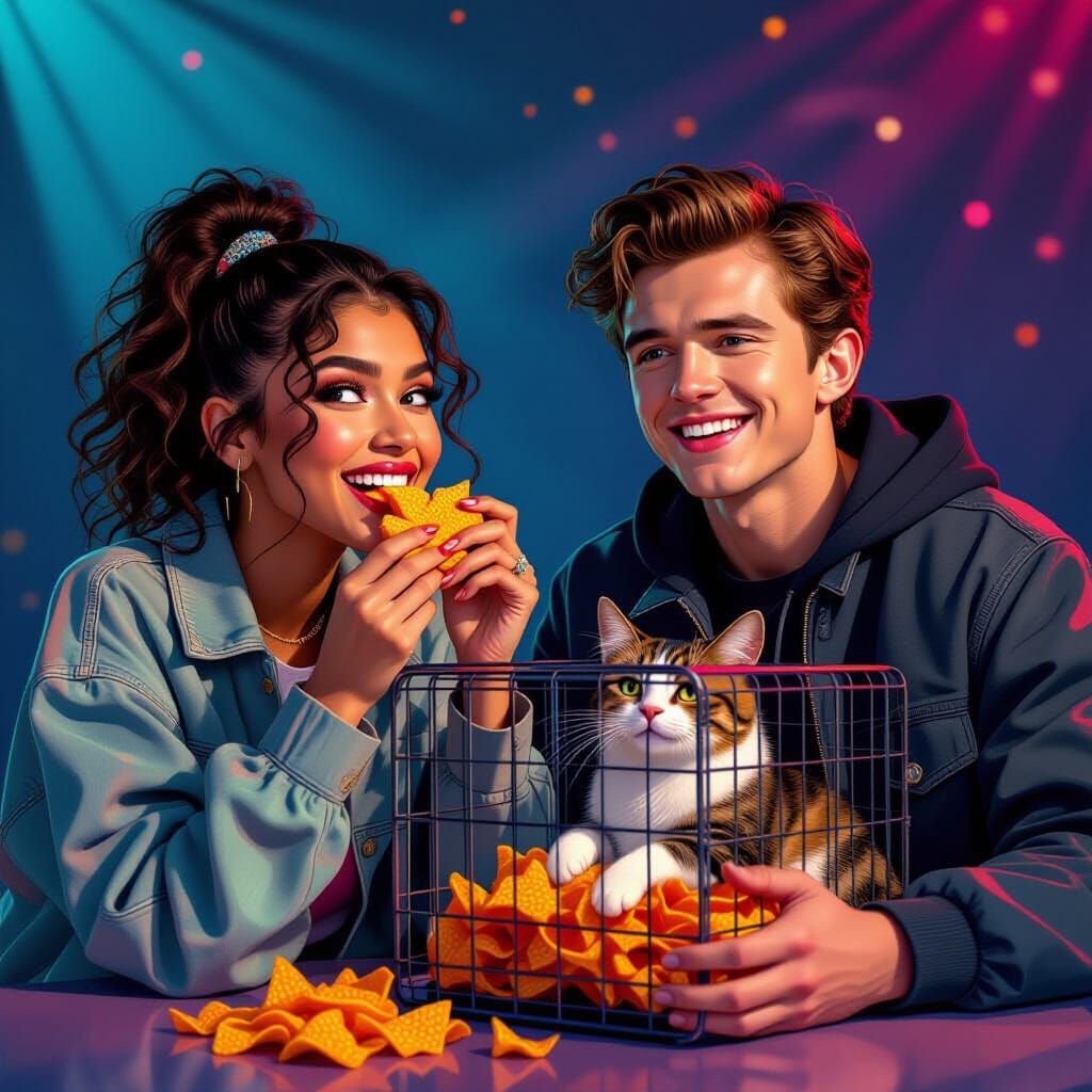 Zendaya, Tom Holland, and Nicolas Cage: A Playful Scene