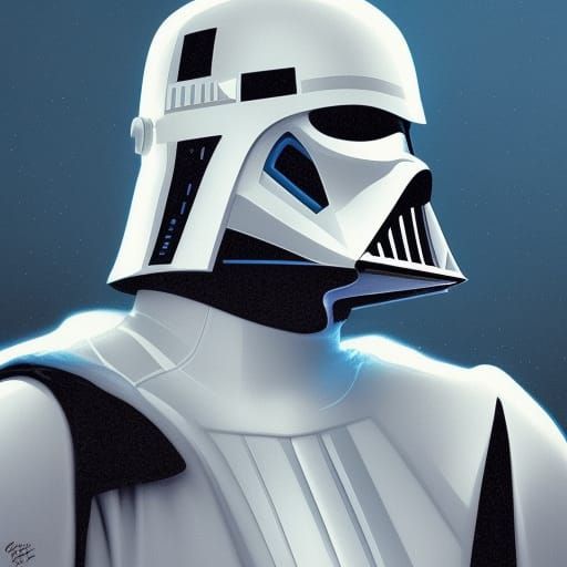 White Darth Vader with Blue Lightsaber Portrait