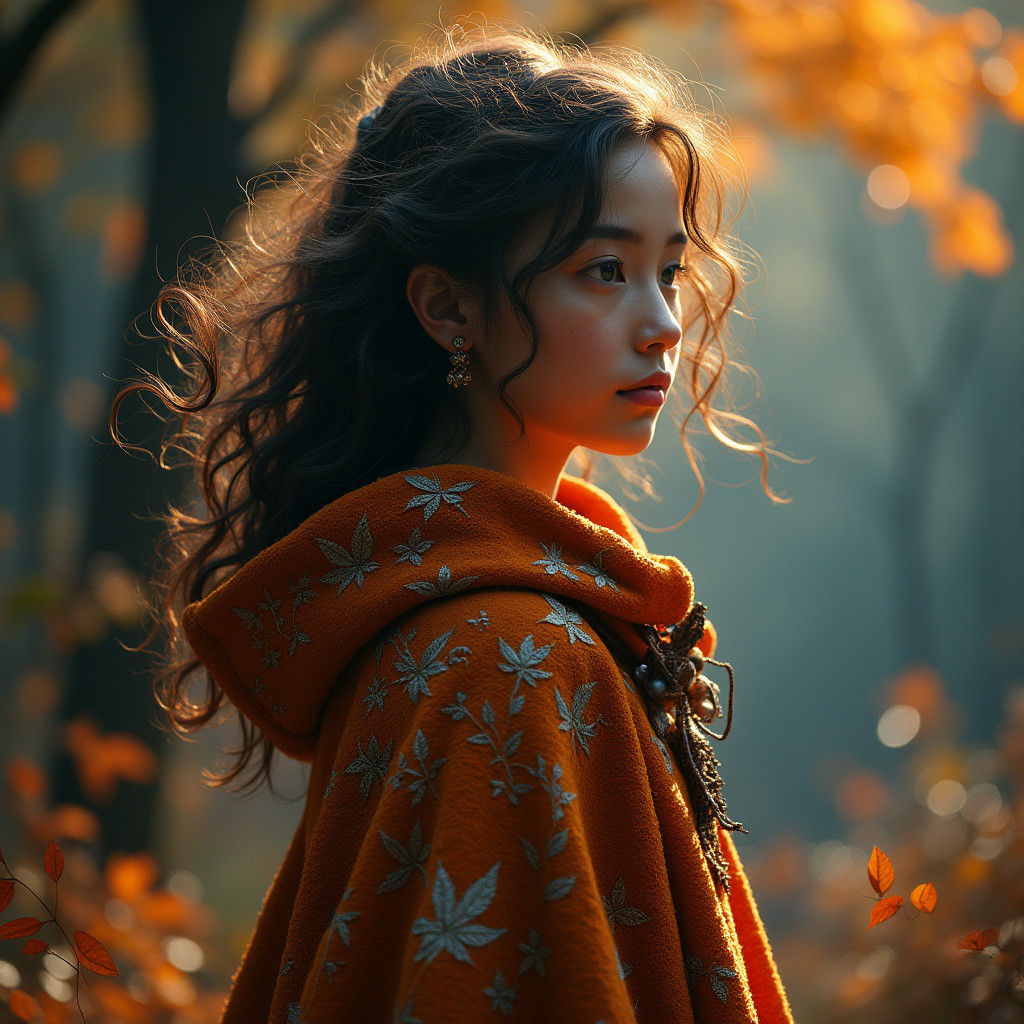 Autumn Girl in Fantasy Landscape
