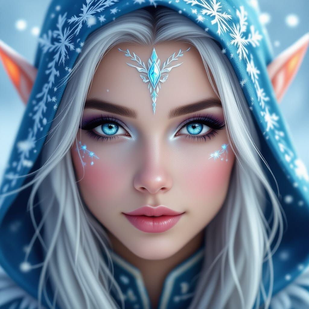 Close-Up Portrait of an Ice Elf Girl