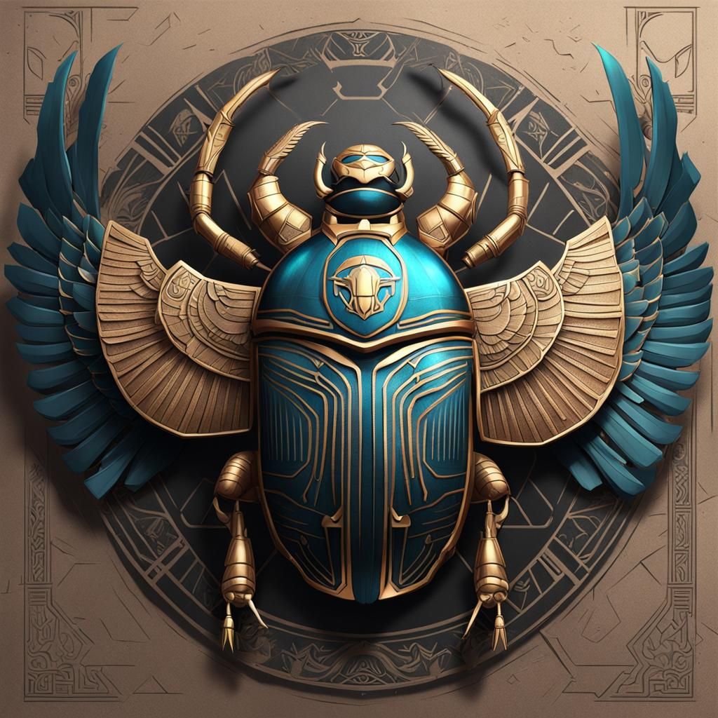 Detailed 3D Anime Egyptian Scarab Tattoo