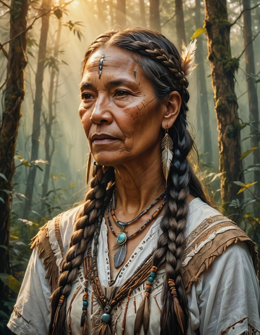 Mystical Native American Woman Portrait in Oil Painting