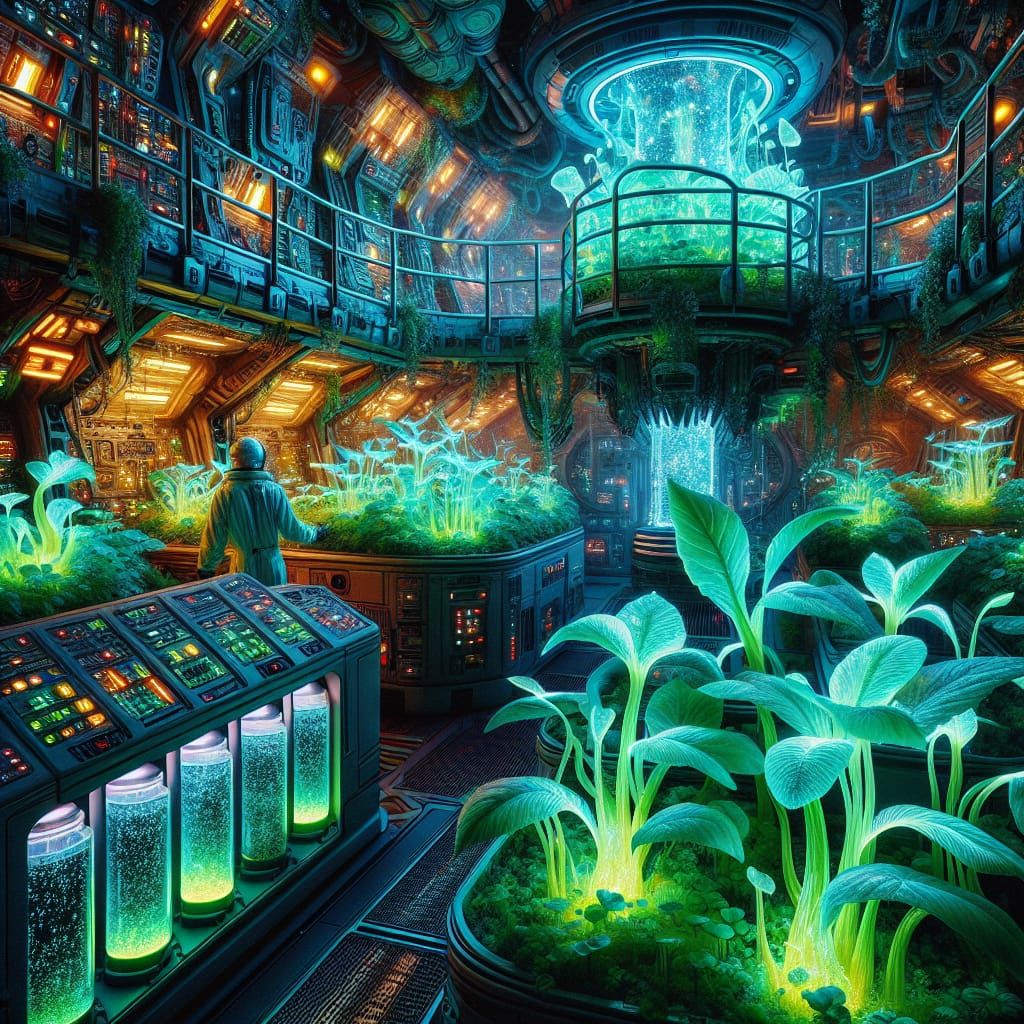 Bioluminescent Spaceship Garden: Alien Botanists Cultivate F...