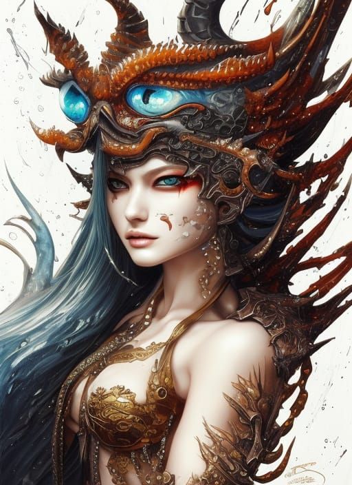 Draconic Cat Pirate Queen in Splash Art Style