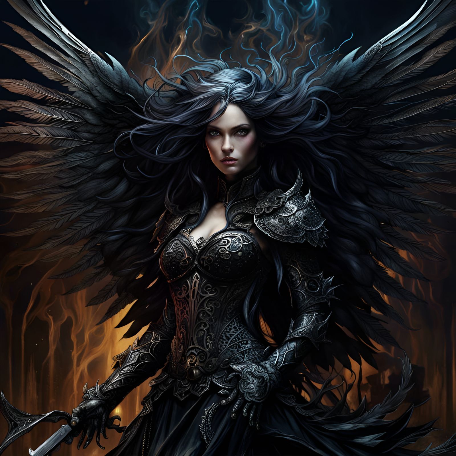 Ethereal Shadow Angel in Fantasycore Style