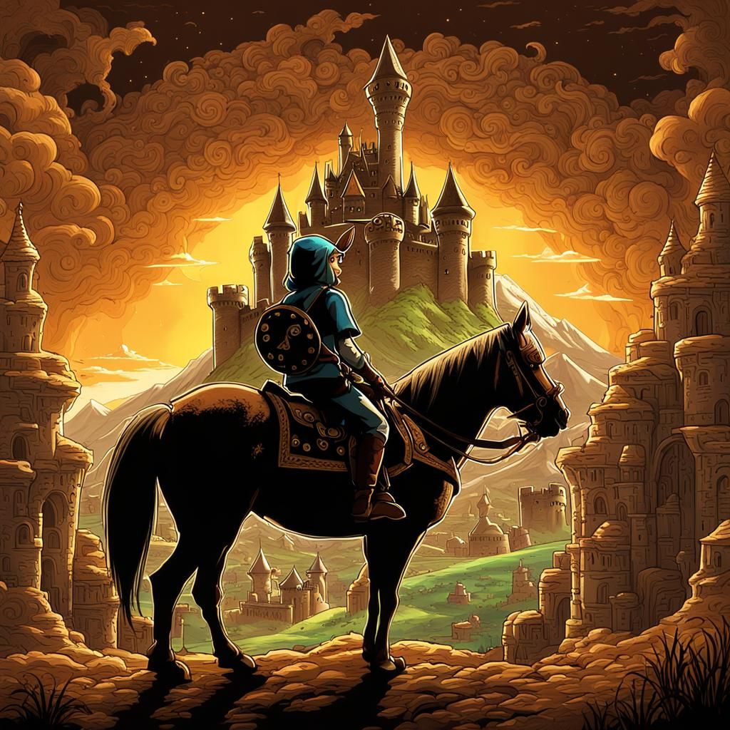 Link and Zelda Monster Battle, Hyperrealistic Style