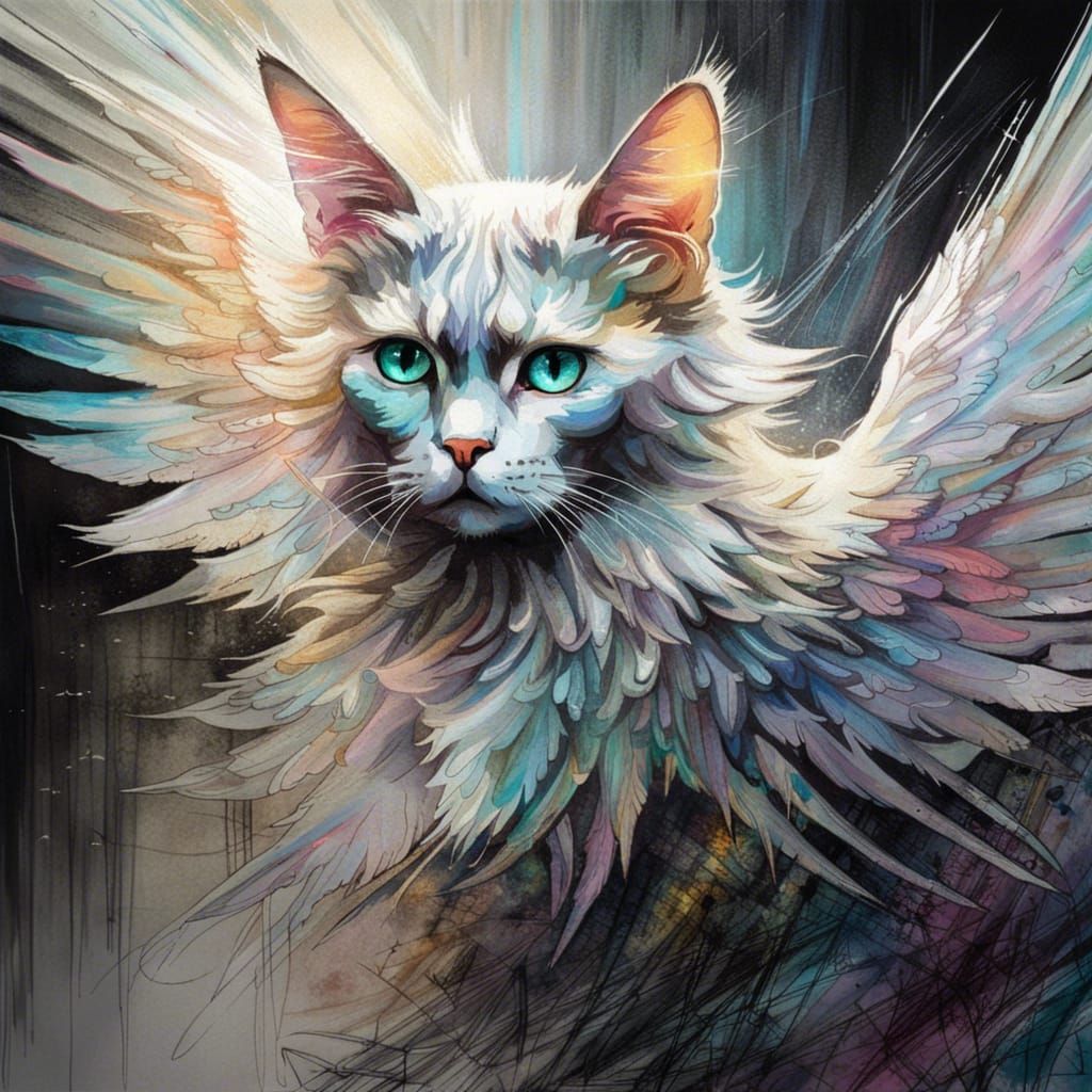 Winged Cat with Angel Wings in Goth Theme