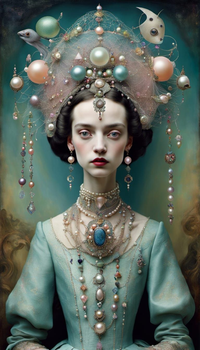 pastel Dadaism emporium chaotic delicate, bejewelled with pe...