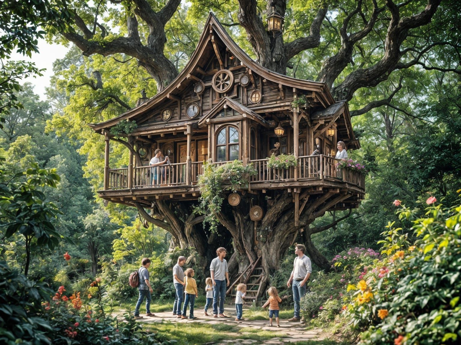 Steampunk Tree House Amidst Whimsical Splendor