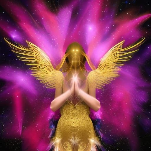 Golden Winged Figure with Light Aura