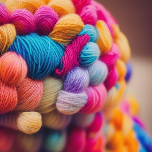 Colorful Crochet Yarn Lion: Photorealistic Close-up