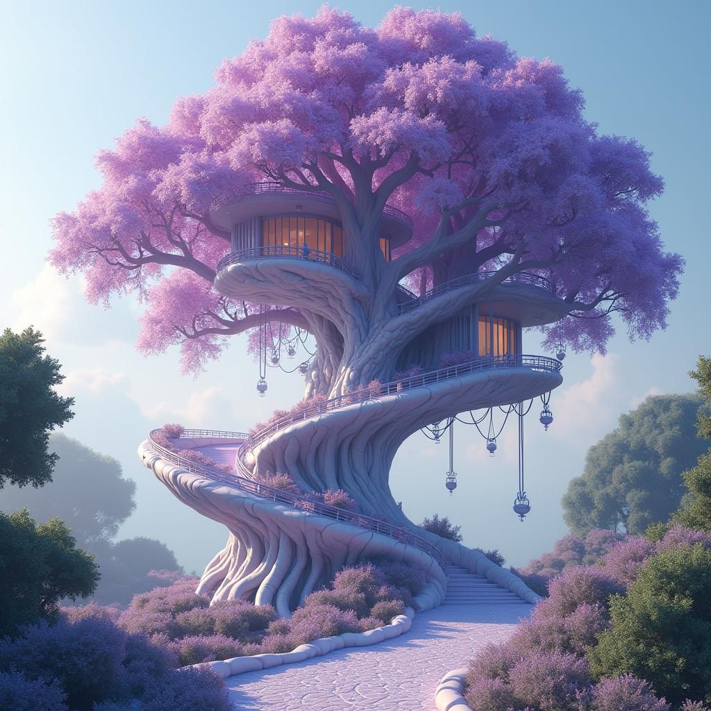 Ethereal Purple Treehouse with Zentangle Details
