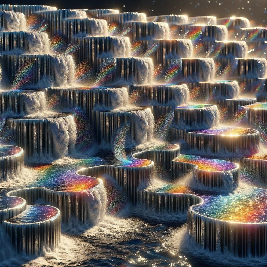 Surreal Glass Waterfalls in a Mystical Realm of Liquid Light