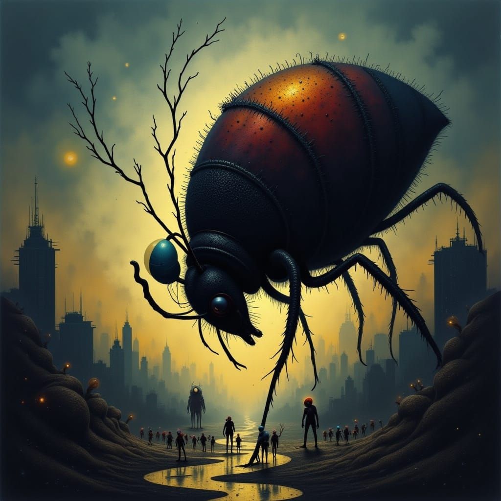 Giant Ant Overwhelms Cityscape in Photorealistic Drone Shot